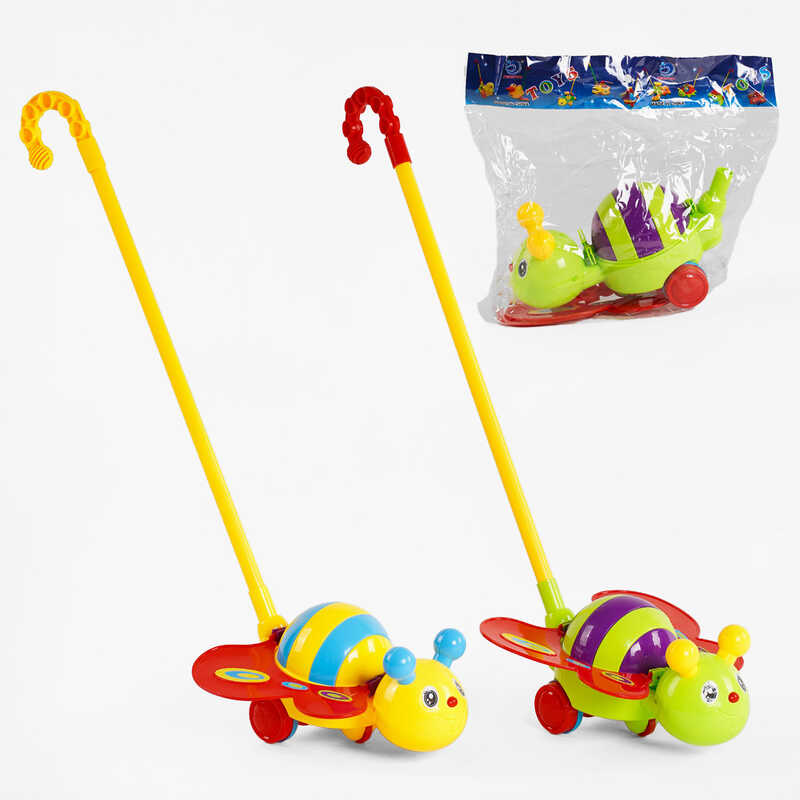 Каталка 0376 (96/2) "Бджілка", 2 кольори, з дзвіночком, на паличці, 54 см, в пакеті