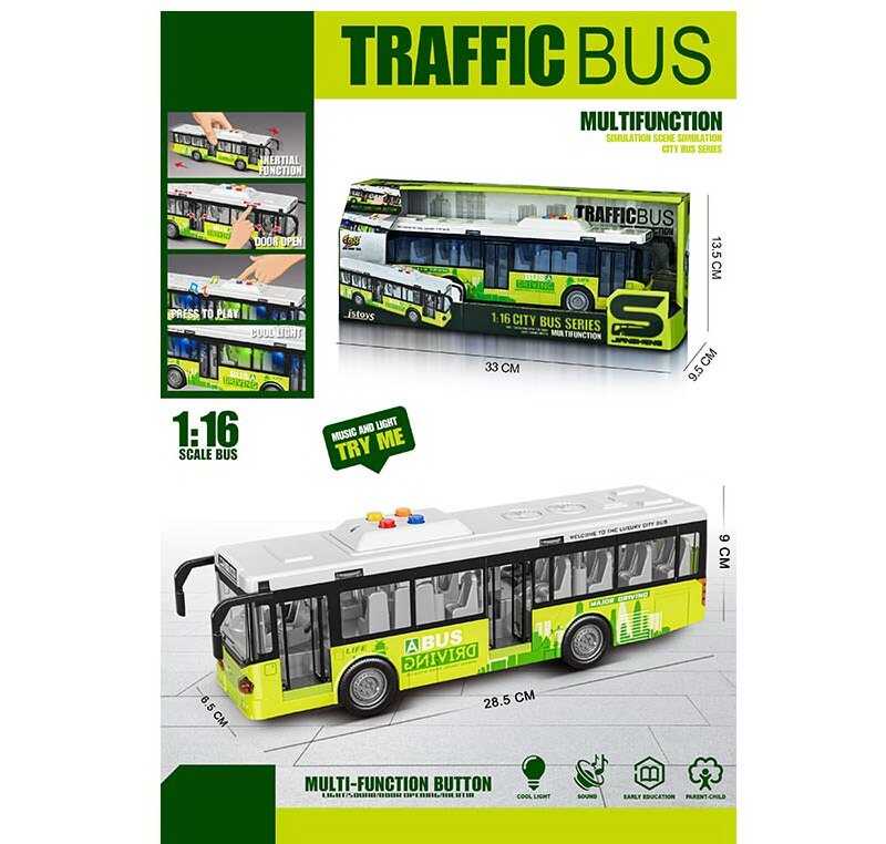 Автобус JS 120 (48) звук, підсвітка, механічне відкриття дверей, масштаб 1:16, гумові колеса, інерція, в коробці