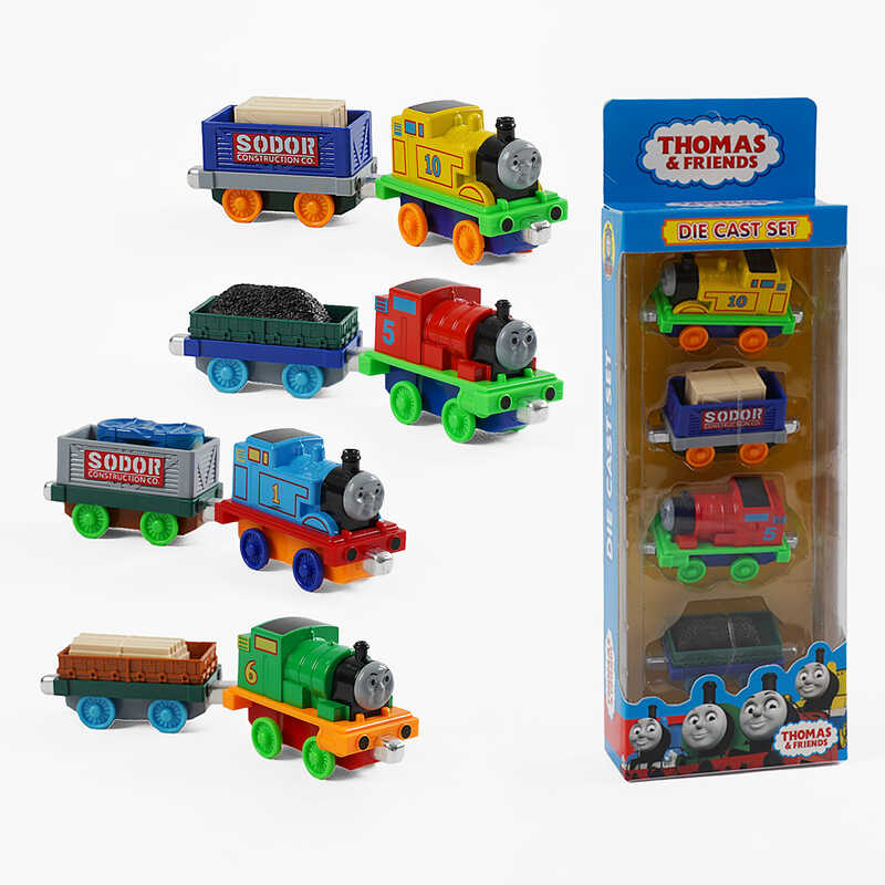 Набір потягів 899-8 (96/2) 2 види, металопластик, магнітне з'єднання,  вагончиків, 2 локомотиви, 2 вагончики, в коробці