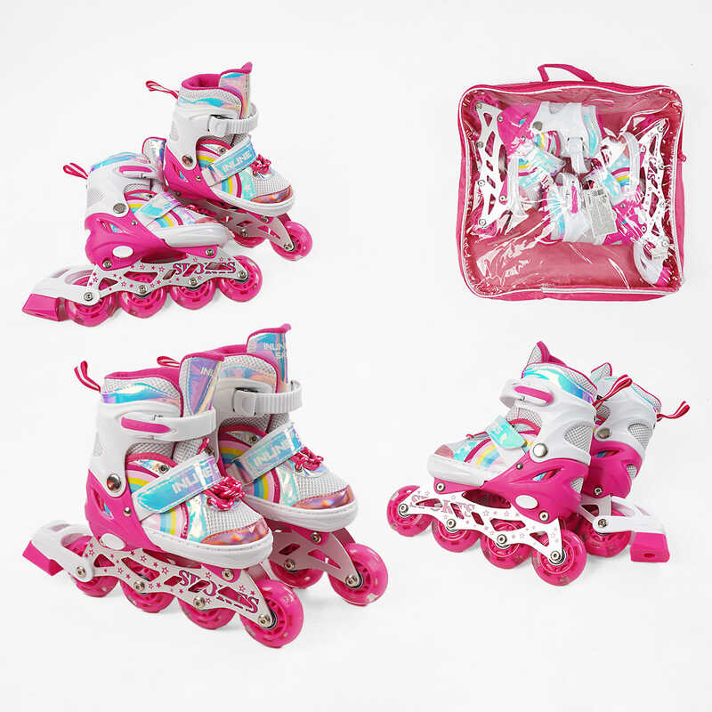 Ролики 75504-S розмір 29-33 (6) колір РОЖЕВИЙ, устілка 18-20 см, колеса PU, d коліс – 6 см, підсвічування коліс, в сумці