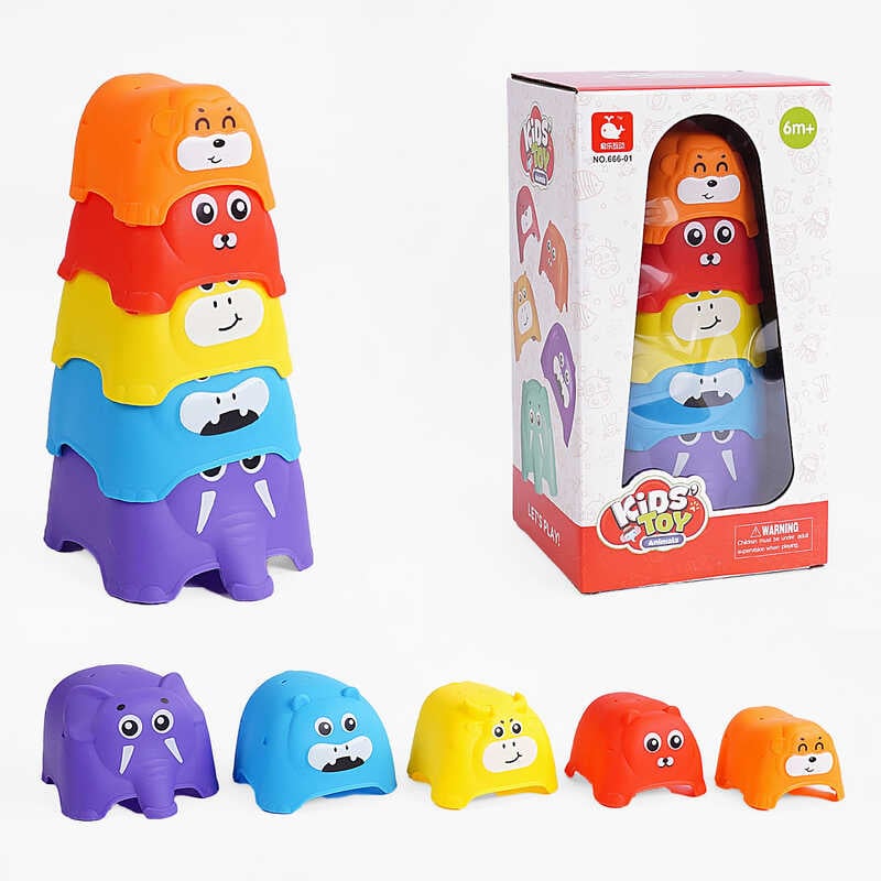 Пірамідка 666-01 (36/2) “Тваринки”, 5 елементів, в коробці