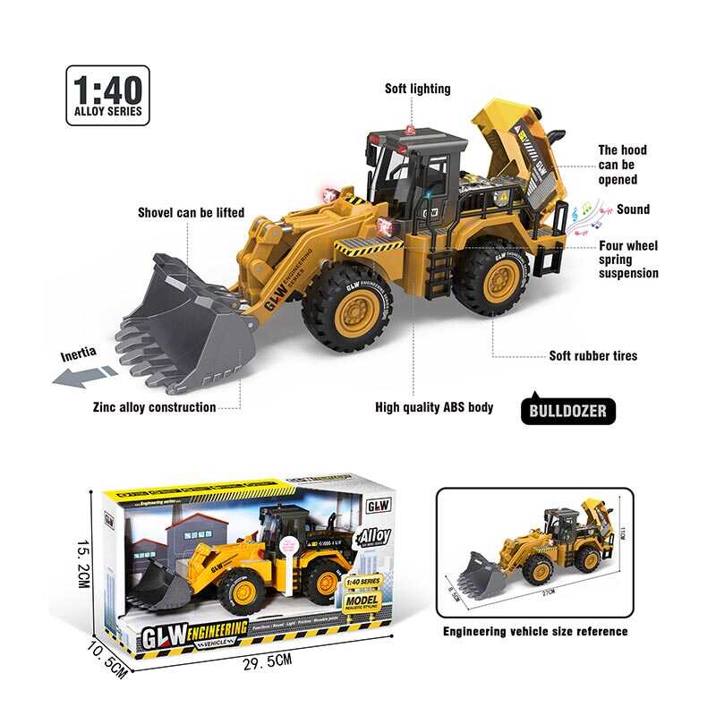 Спецтехніка A 5540 (36) підсвічування, звуки, на батарейках, масштаб 1:40, металевий ківш, інерція, гумові колеса, рухомі елементи, в коробці