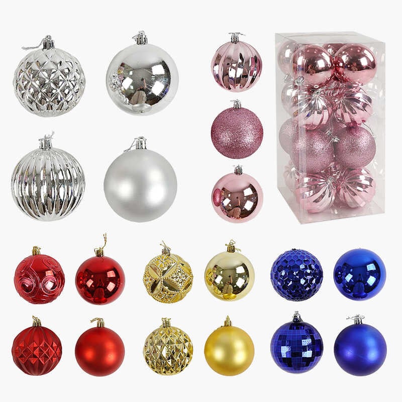 Новорічні прикраси C 67704 (24) 5 видів, кульки, 16 штук, D = 8 см, в слюді, ВИДАЄТЬСЯ ТІЛЬКИ МІКС ВИДІВ