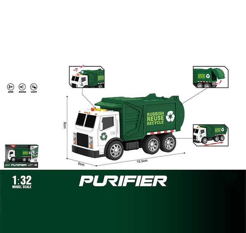 Сміттєвоз WY 1130 A (96) світло, звук, інерція, масштаб 1:32, гумові шини, в коробці