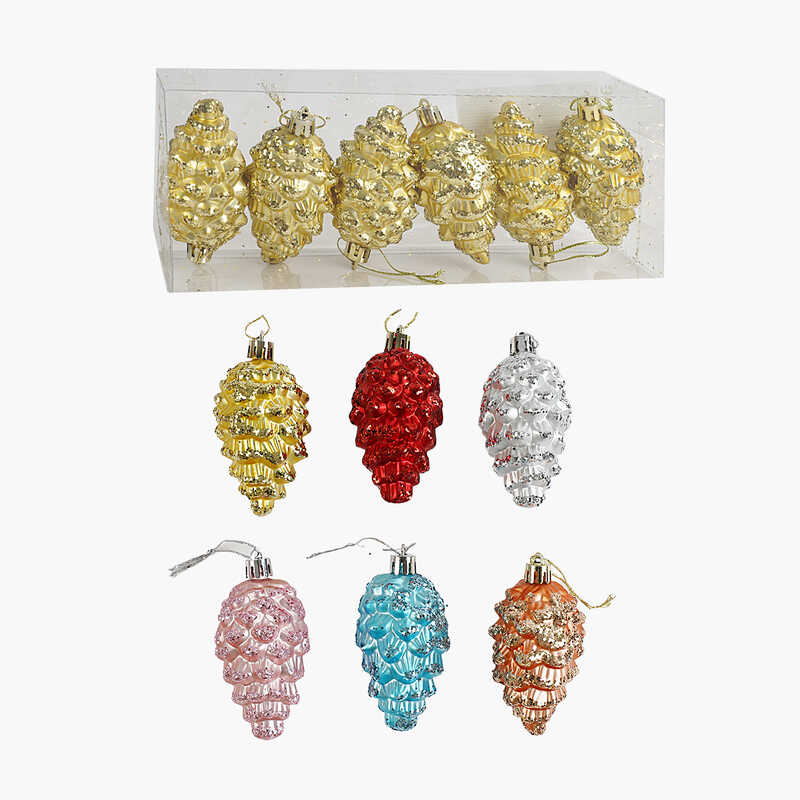 Новорічні прикраси C 67719 (96) 6 штук, шишки, висота 8 см, у слюді, ВИДАЄТЬСЯ ТІЛЬКИ МІКС ВИДІВ