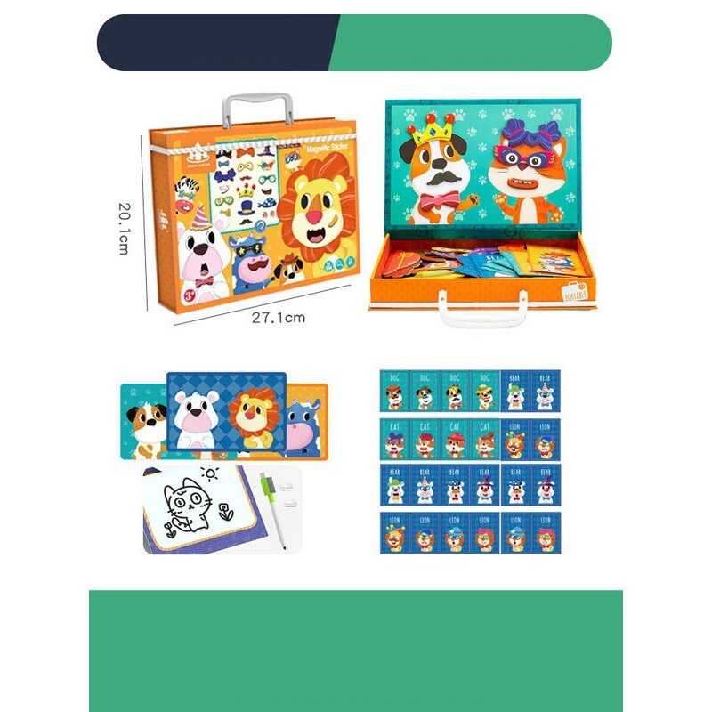 Дерев'яна магнітна дошка С 74456 (36) “Тварини”, картки із завданнями, дошка пиши-стирай, в коробці