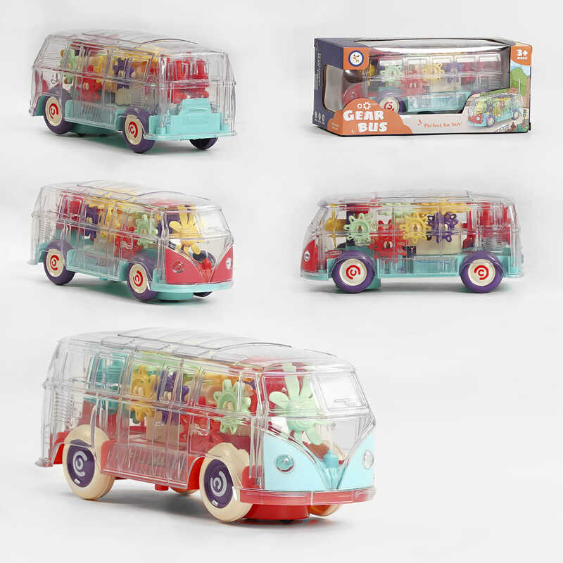 Автобус KL 1509 (72/2) 2 види, рухливі шестерні, колесо вільного ходу, світло, звук, на батарейках, в коробці