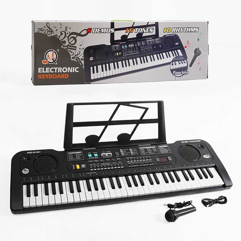 Синтезатор MQ 6181 Штрихкод=97091 (12) працює від мережі та батарейок, LED-дисплей, 61 клавіша, звукові ефекти, регулювання гучності, мікрофон, в коробці