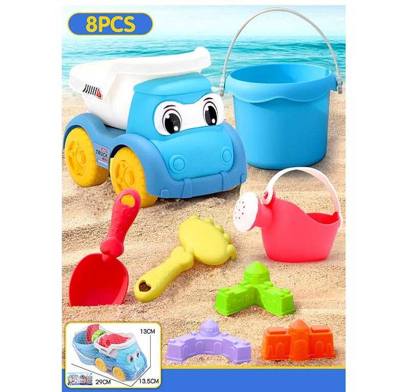 Пісочний набір W 218-62 (72/2) розмір самоскида: 16.5х11х13 см, висота відра - 9.5 см, лійка, граблі, 3 формочки, в сітці