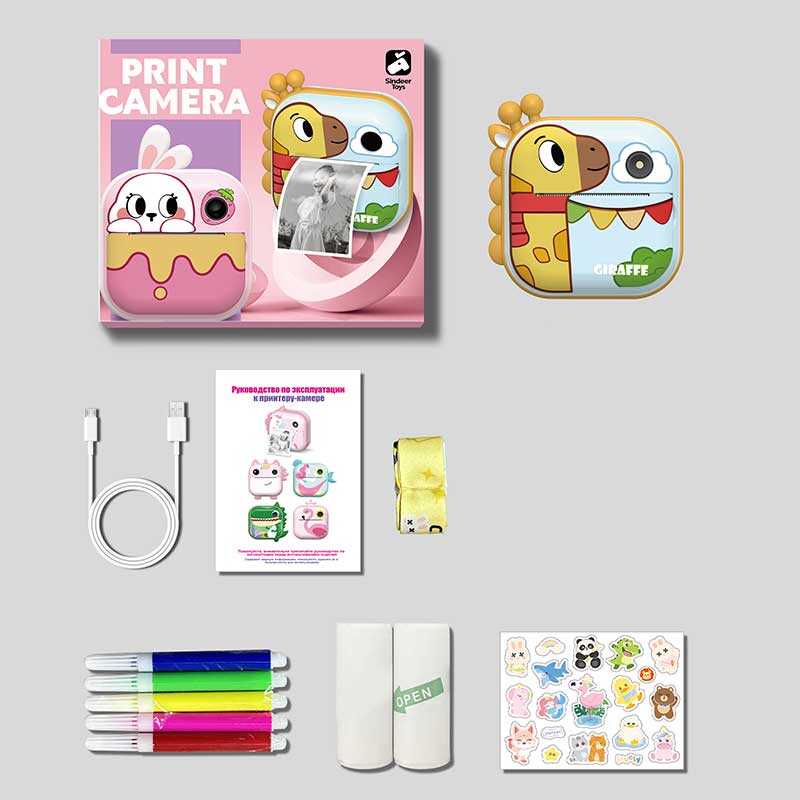 Фотоапарат-принтер M 5 G (50) фронтальна камера, дріт micro USB, роз’єм для SD карти, 2 рулони термопаперу, ремінець, наліпки, фломастери, в коробці