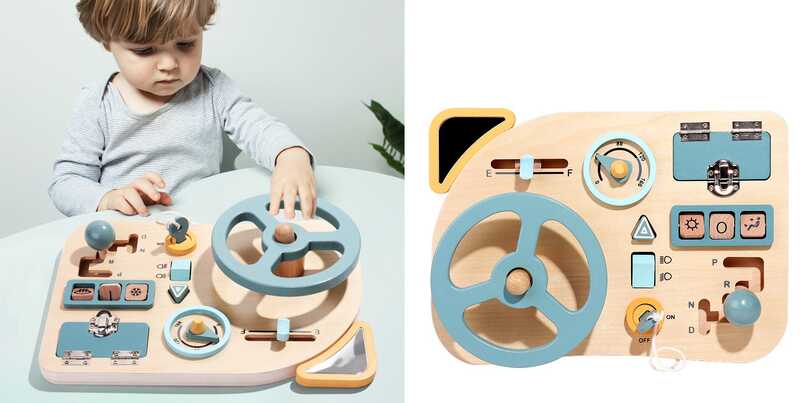 Бізіборд дерев'яний C 64852 (16) імітація керування машиною, 10 елементів, в коробці