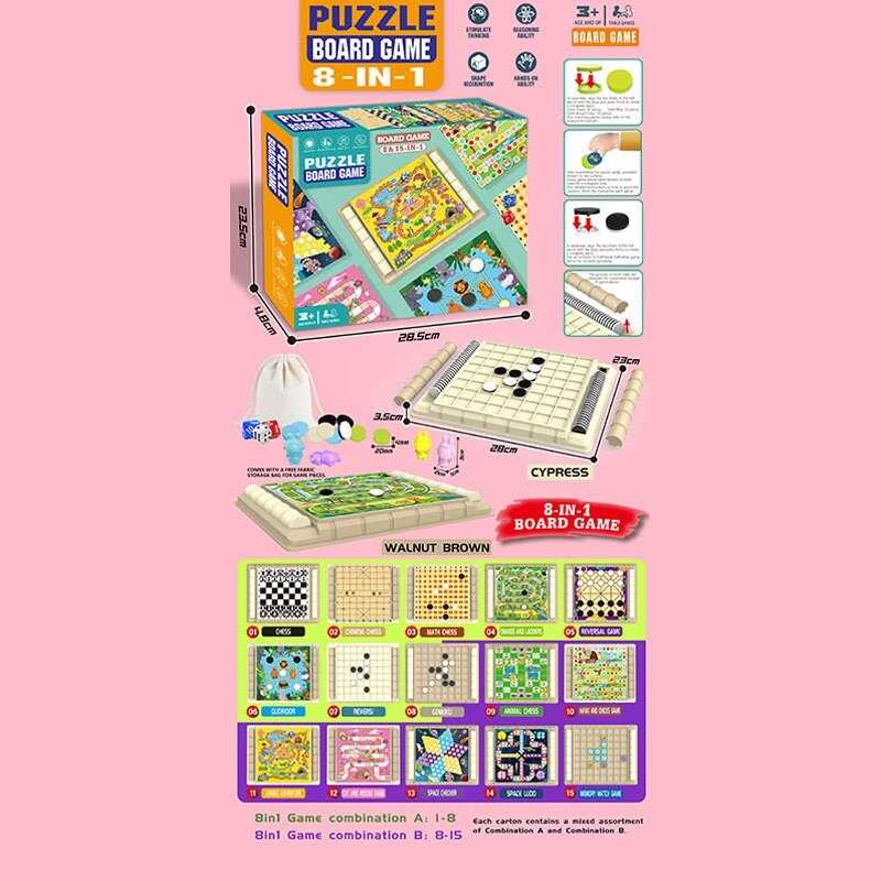 Набір настільних ігор HT 082 (48) 8 в 1, ігрове поле, фігурки, фішки, кубик, мішечок, наліпки, інструкція, в коробці