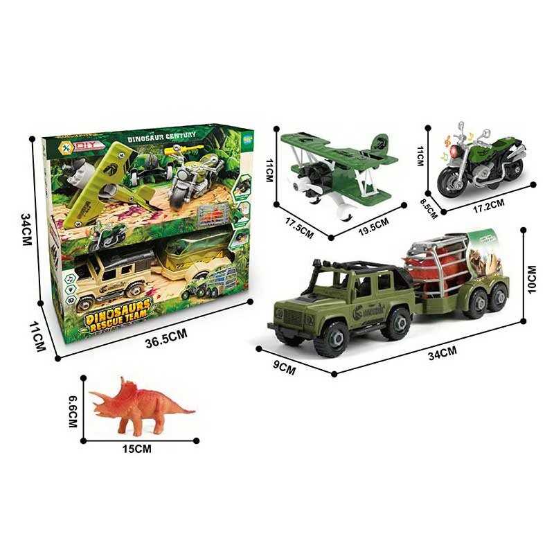 Набір техніки MY 3806-1 (24) звуки, підсвічування, інерційний механізм, мотоцикл, джип, літак, причіп, розбирається, викрутка, фігурка тваринки, в коробці