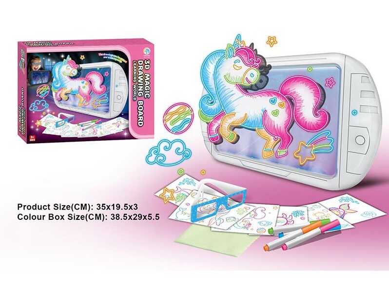 Дошка для малювання YM 20 (48/2) підсвічування, 6 двосторонніх трафаретів, 4 маркери, 3D окуляри, в коробці