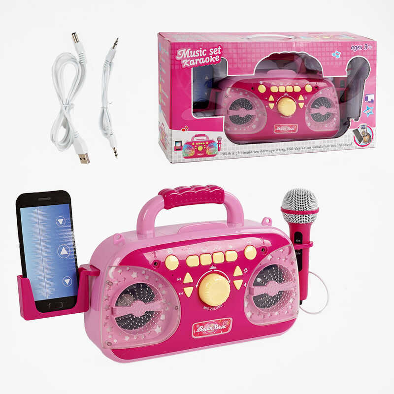 Караоке 5021 (12/2) підсвічування, мікрофон, Bluetooth, MP3-кабель, USB-кабель, працює від мережі, в коробці