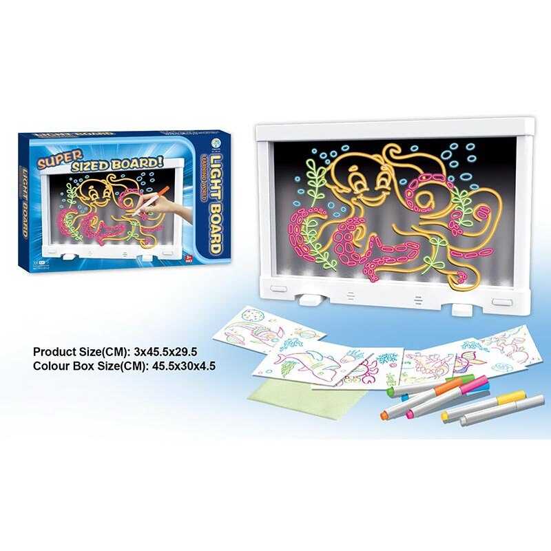Дошка для малювання YM 19 (36/2) підсвічування, 6 маркерів, 6 двосторонніх трафаретів, в коробці