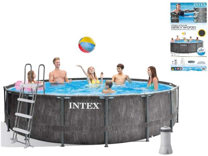 Intex Басейн каркасний 26742 NP (1) об'єм:16805л, розмір:457x122см, насос-фільтр:3 785 л/год, драбина, тент, підстилка), в коробці