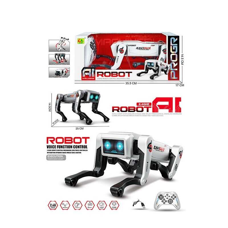 Песик на радіокеруванні 955-262 (24/2) звуки, підсвічування, пульт 2.4 G, акум. 3.7V, USB-кабель, виконує команди, озвучування англійською мовою, програмування дій, “плаває”, в коробці