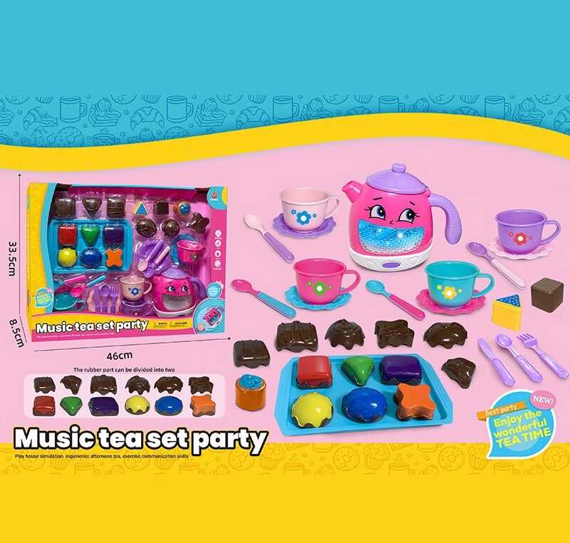 Набір посуду 3222 A (30) чайник, підсвічування, звуки, мелодії, датчики руху, на батарейках, посуд, солодощі, в коробці