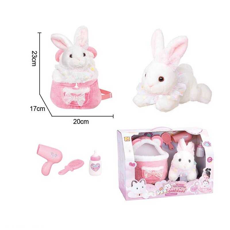 Зайченя з аксесуарами 933-143 E (8/2) звук серцебиття, рюкзак-переноска, пляшечка, фен, щітка, в коробці