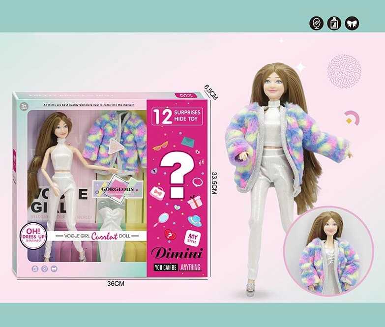 Лялька DMN 02 E (36/2) висота 30 см, зйомне взуття, одяг, 12 аксесуарів, в коробці