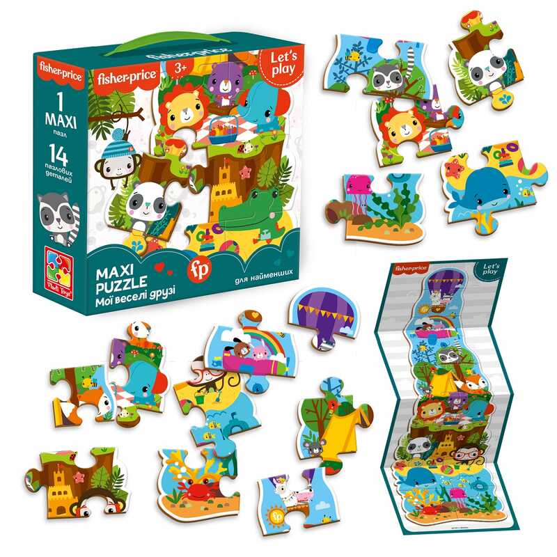 гр Maxi puzzle "Fisher Price. Мої веселі друзі" VT1711-10 укр (6) "Vladi Toys", 14 елементів, постер, в коробці