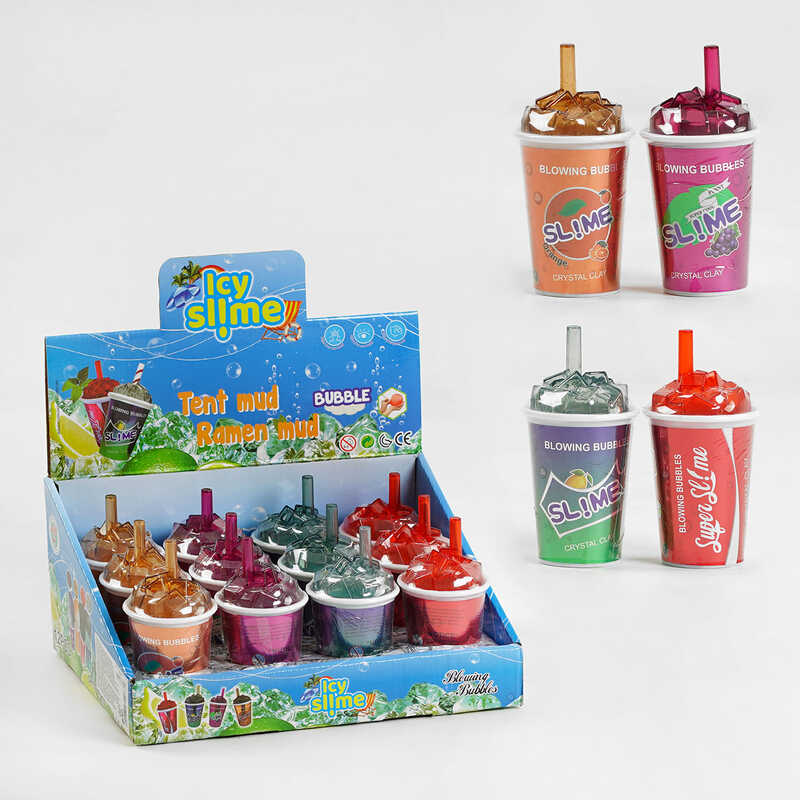 Лизун M 47704 (12) ЦІНА ЗА 12 ШТУК В БЛОЦІ, "Склянка з напоєм", з блискітками