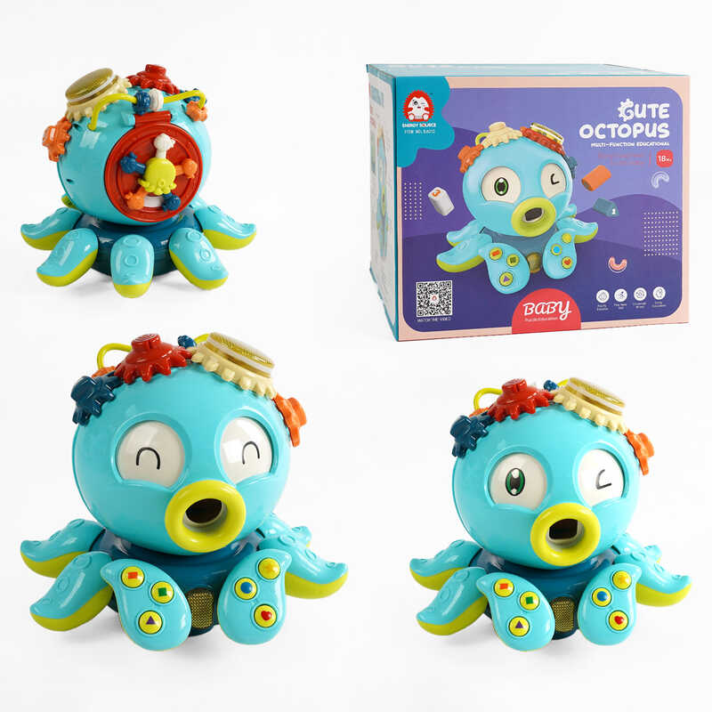 Музична гра EA 012 (8) "Восьминіг", мелодії, світло, ОЗВУЧУВАННЯ АНГЛІЙСЬКОЮ, колесо вільного ходу, барабанчик, сортер, пальчикові ігри, в коробці