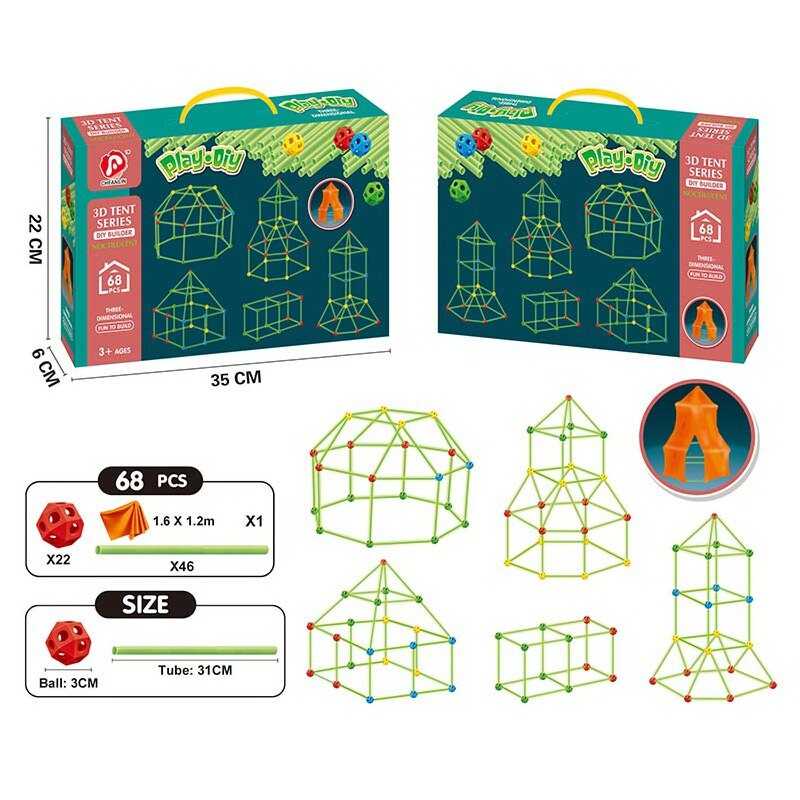 Намет-конструктор 136-3 A (48/2) 68 деталей, люмінесцентні палички, світиться у темряві, ковдра, в коробці