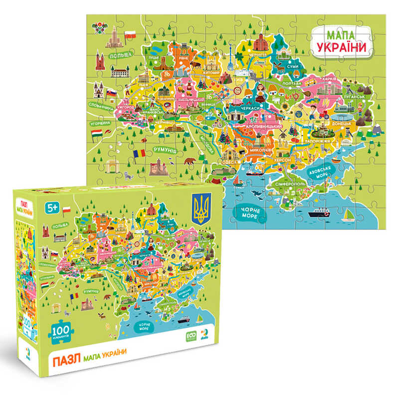гр Пазл "Мапа України" 300706 (48) "DoDo", назви українською мовою, 100 елементів, розмір зібраного пазла: 39х28 см, в коробці