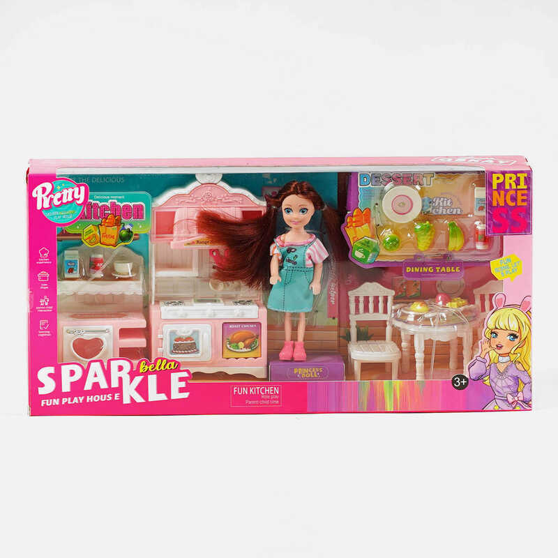 Лялька з меблями 7021 (32) висота 13 см, кухня, кухонні меблі, аксесуари, імітація продуктів, в коробці