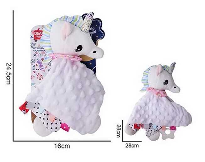 Брязкальце-комфортер 688 M64 (96) "Єдиноріжка", текстильне, гумовий прорізувач, шумливі вушка, петелька для підвішування, в пакеті