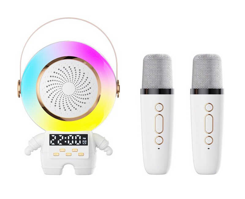Караоке C 72554 (40) bluetooth, 2 мікрофони, підсвічування, type-c, TF-картка, AUX-роз’єм, регулювання гучності, зміна голосу, годинник, в коробці