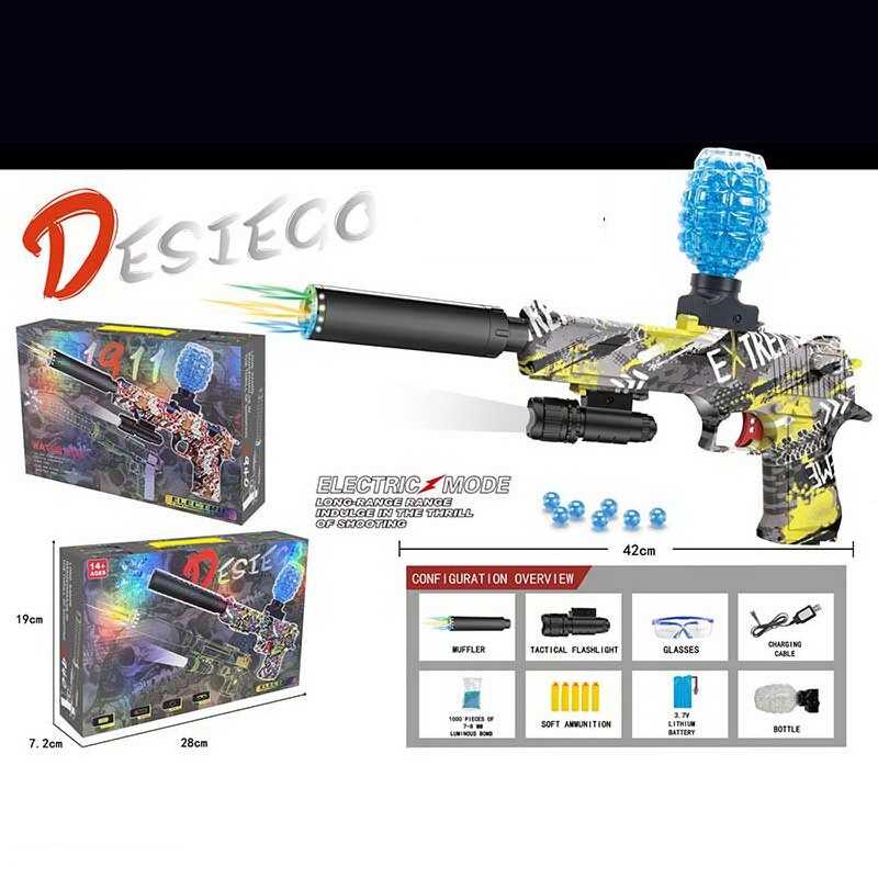 Пістолет G 930-3 D (36) підсвічування, довжина з глушником 41см, пачка орбізів, окуляри, механічний принцип роботи, акумулятор 7.4V, в коробці