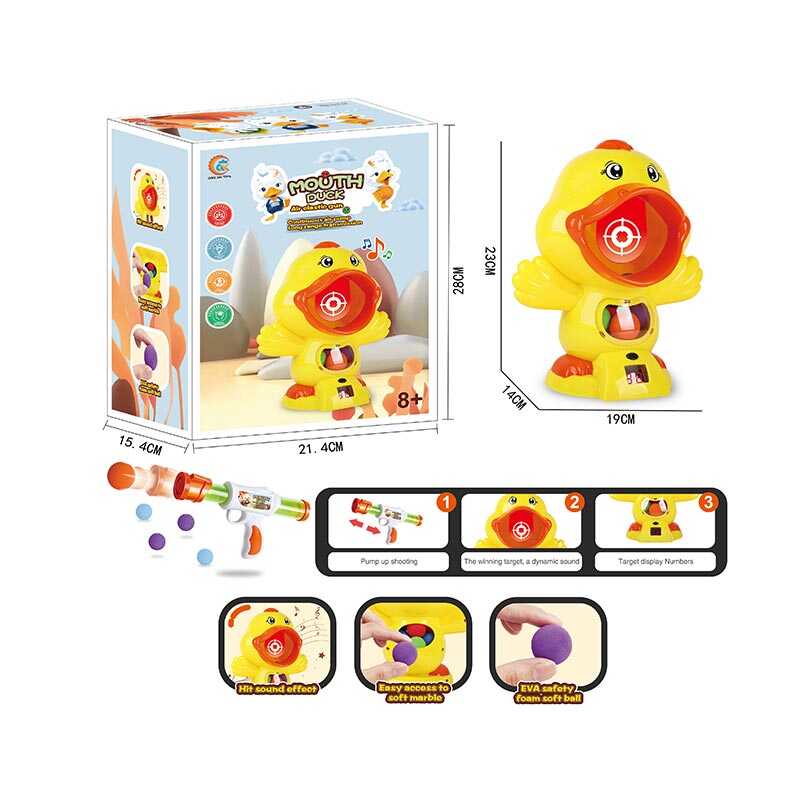 Тир 688-3 B (24/2) помповий пістолет, каченя з мішенню, звукові ефекти, підсвічування, 12 м’яких м’ячиків, в коробці