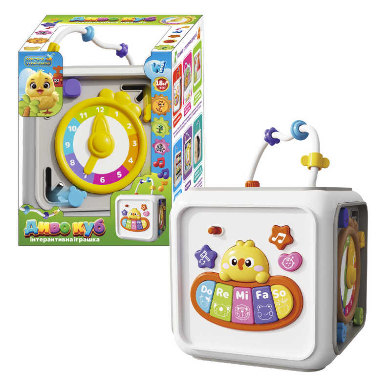 Музичний куб 25462 (18/2) "WToys", ОЗВУЧУВАННЯ УКРАЇНСЬКОЮ МОВОЮ, пісні, казки, загадки, пальчикові ігри, віршики, підсвічування, цифри, звуки тварин, в коробці