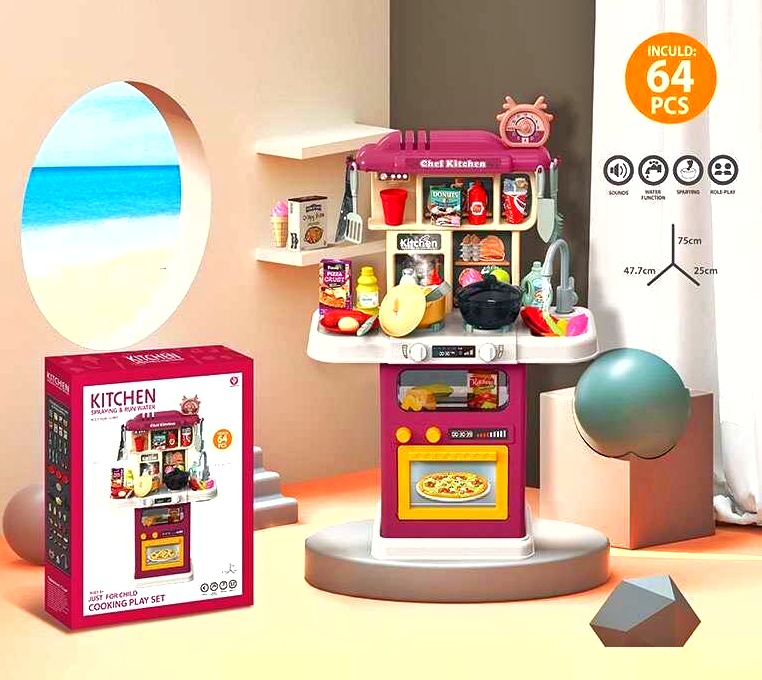 Кухня 922-121 , висота: 75 см, підсвічування, парогенерація, звук, автоматична подача води, 64 елементи, посуд та їжа, в коробці