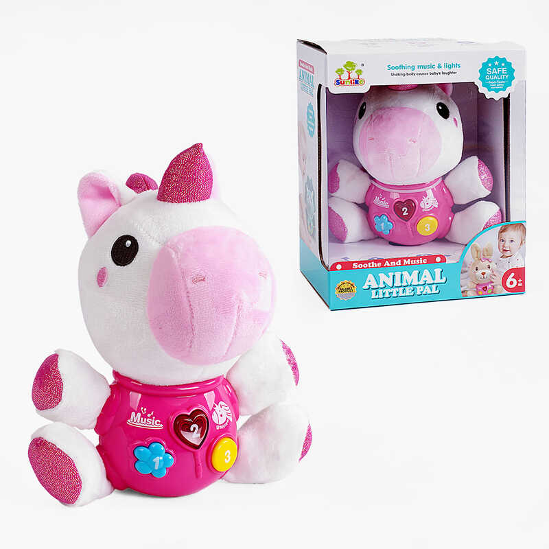 М`яка іграшка SL 88028 (36/2) “Єдиноріг”, звук, підсвічування, мелодії, на батарейках, в коробці