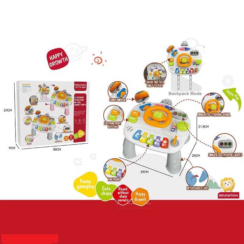 Ігровий музичний столик 368-48 H (24) кермо із сигналом, 5 клавіш піаніно з нотами, звук газу, поворотників, ключ запалювання, дзеркальце, ремінці, в коробці