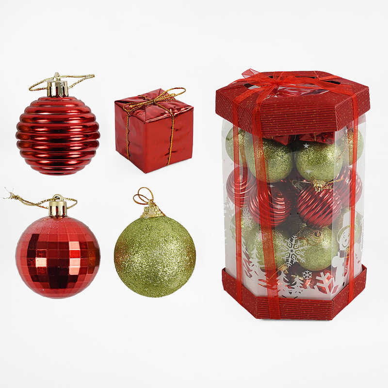 Новорічні прикраси C 67406 (48) 35 штук, кульки, подарунки, D = 5 см, в слюді