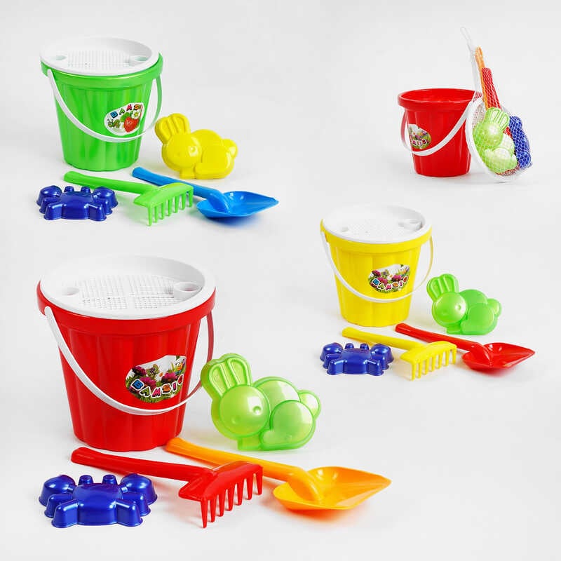 гр Пісочний набір вел. "Відро №2" 011/1 (25) "BAMSIC" 1набір=1відро+2пасочки+1граблі+1лопатка+1сито